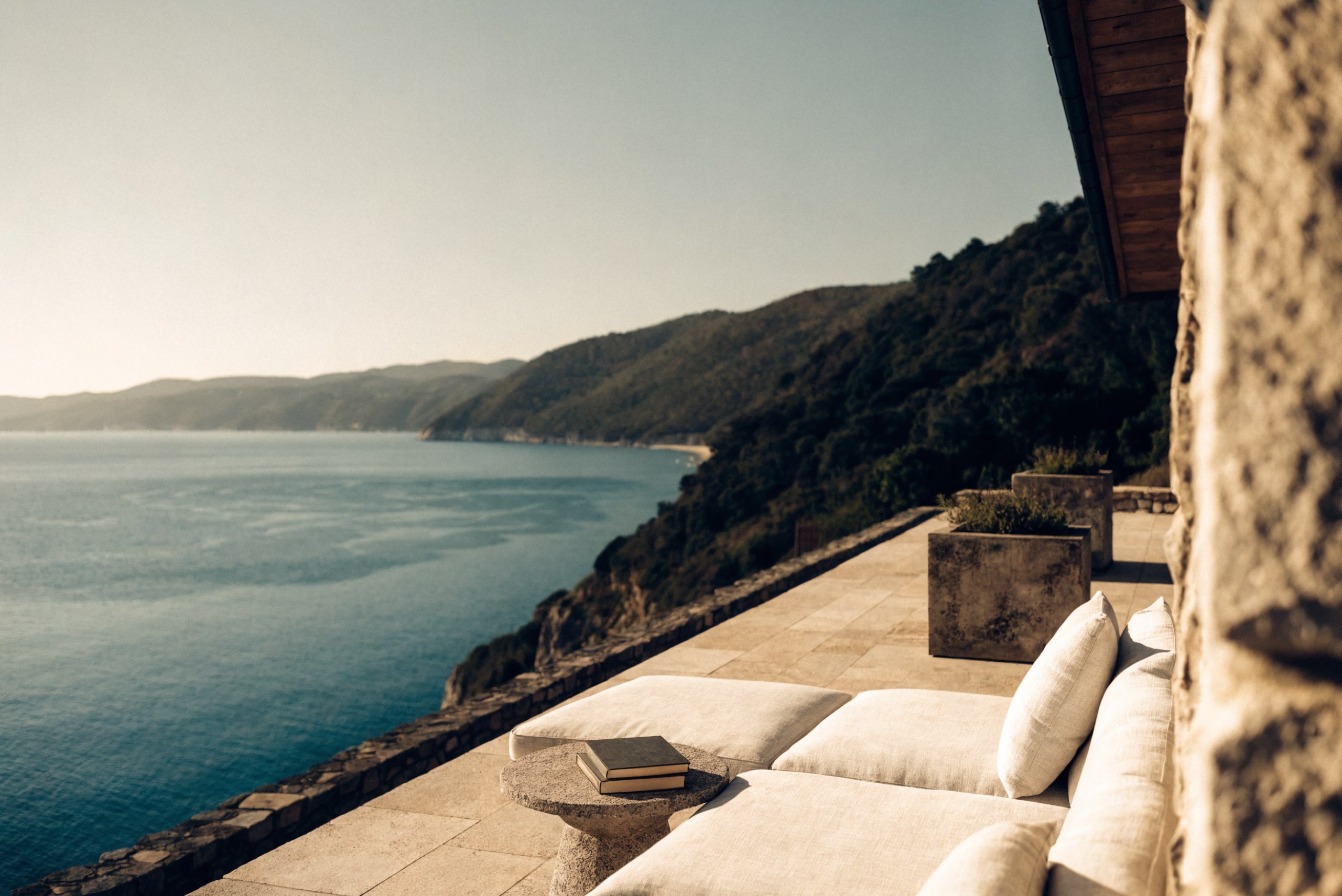 An open terrace overlooking the sea